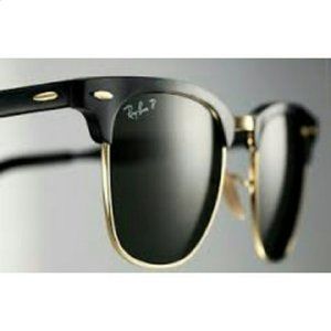 Ray-Ban Matte Black Polarized Aluminum Clubmasters Sunglasses